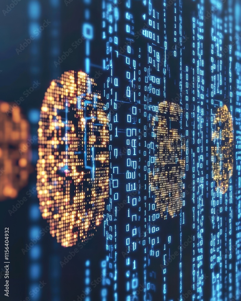 Poster abstract digital background with cryptocurrency symbols and data streams