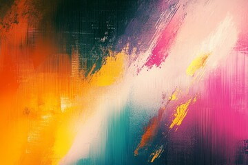 Obraz premium Dynamic abstract artwork featuring bold brush strokes and a vibrant color palette of orange, pink, and blue.