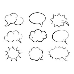 A collection of hand-drawn line art speech bubbles, perfect for adding dialogue to any project.