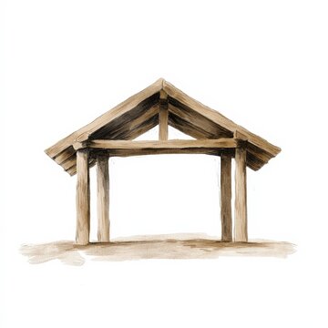 Simple Wooden Shelter Illustration  Nativity Scene  Stable  Christmas  Rustic  Cottage  Fa