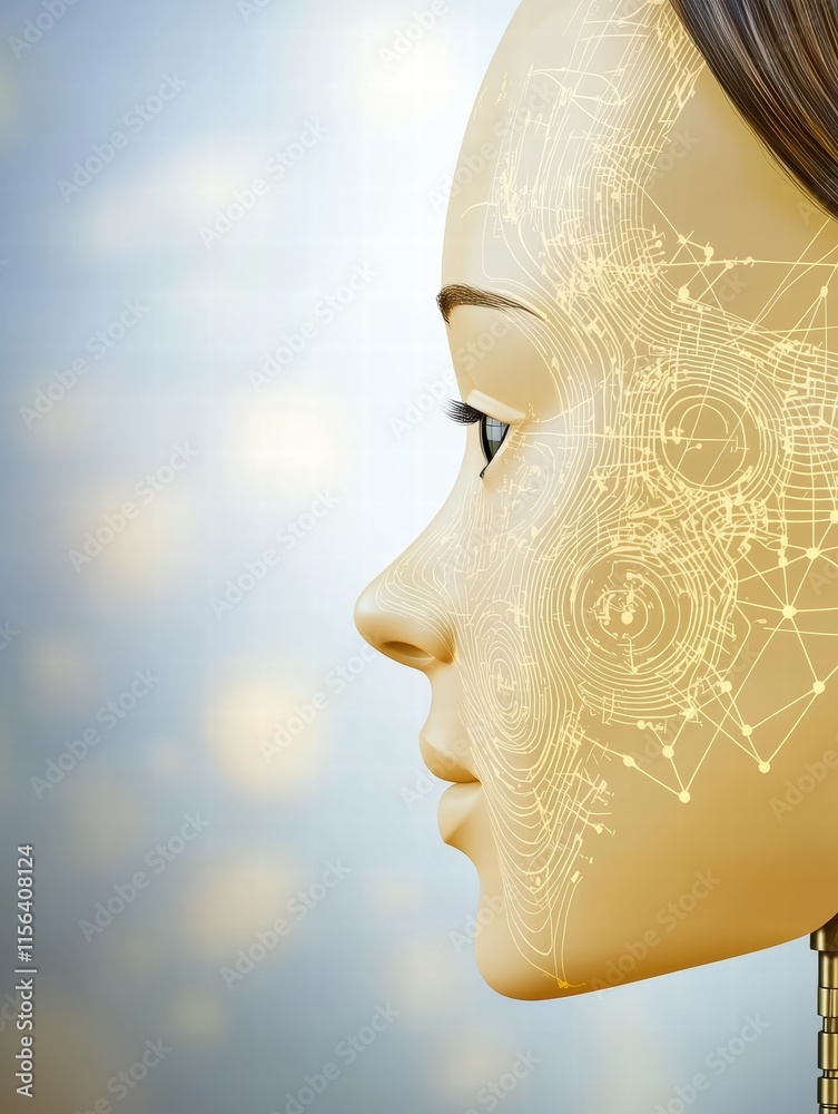 Poster profile of a futuristic robot face with circuit pattern design