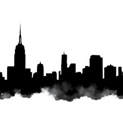 Fototapeta premium New york skyline in black and white watercolor style on transparent background. skyline silhouette. cityscape illustration architecture city 