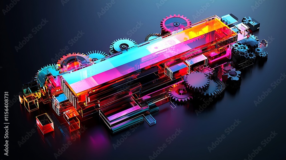 Poster abstract glass structure with colorful gears