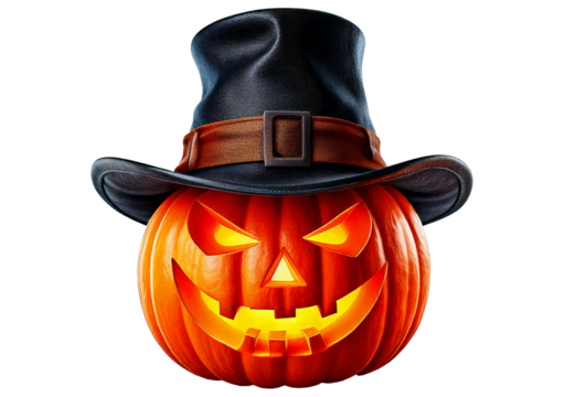 ack O' Lantern, cut out. Halloween pumpkin in hat, the main symbol of the Happy Halloween isolated on a transparent or white background