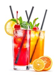 Photo of Colorful Tropical Drinks on a White Table