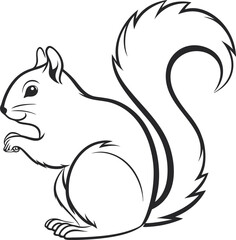 Squirrel outline vector and illustration line art design on a white background.