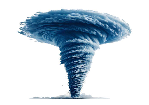 Powerful tornado funnel cloud in motion isolated on a transparent or white background