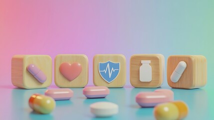 Wooden Blocks Displaying Healthcare And Medicine Symbols