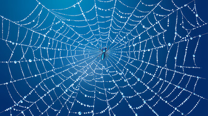 Obraz premium A tight shot of a spider's web with dewdrops on the silken threads. Silken. Illustration