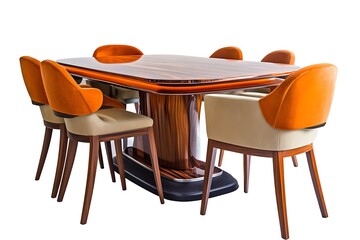 Designer table with chairs isolated on white background