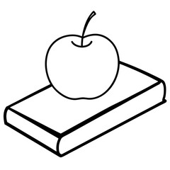 Apple on Book Line Art Vector Illustration
