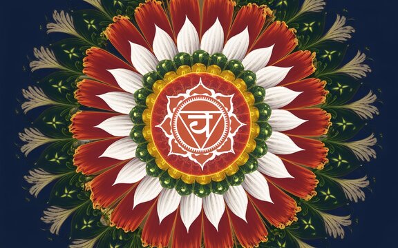 Festive Tiranga Bloom, Red chakra mandala with floral design.