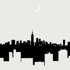 Obraz premium A crescent moon hangs over a city skyline at night. skyline silhouette. cityscape illustration architecture city 