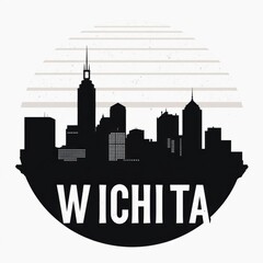 Naklejka premium Retro vintage skyline silhouette wichita t-shirt design souvenir gift. skyline silhouette. cityscape illustration architecture city 