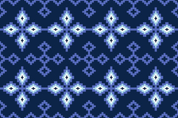 Vintage cross stitch traditional ethnic pattern.floral pixel art embroidery. Elegance background abstract Aztec beautiful seamless pattern for fabric,cloth,dress,carpet,curtain,sarong,batik.