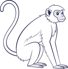 Monkey outline vector and straightforward illustration line art design on a white background.