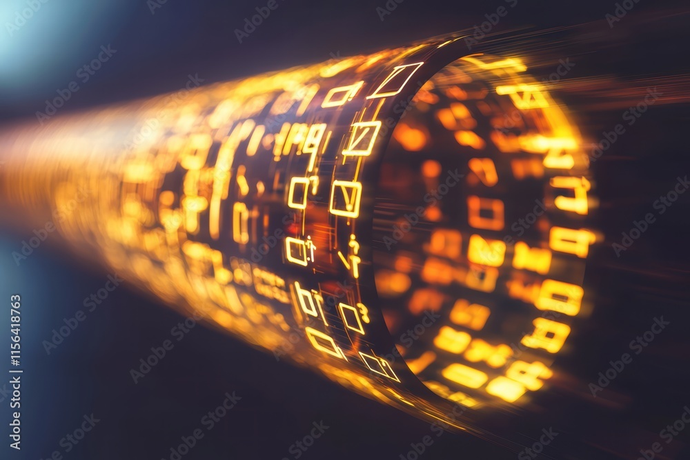 Poster abstract digital cylinder with glowing binary code patterns