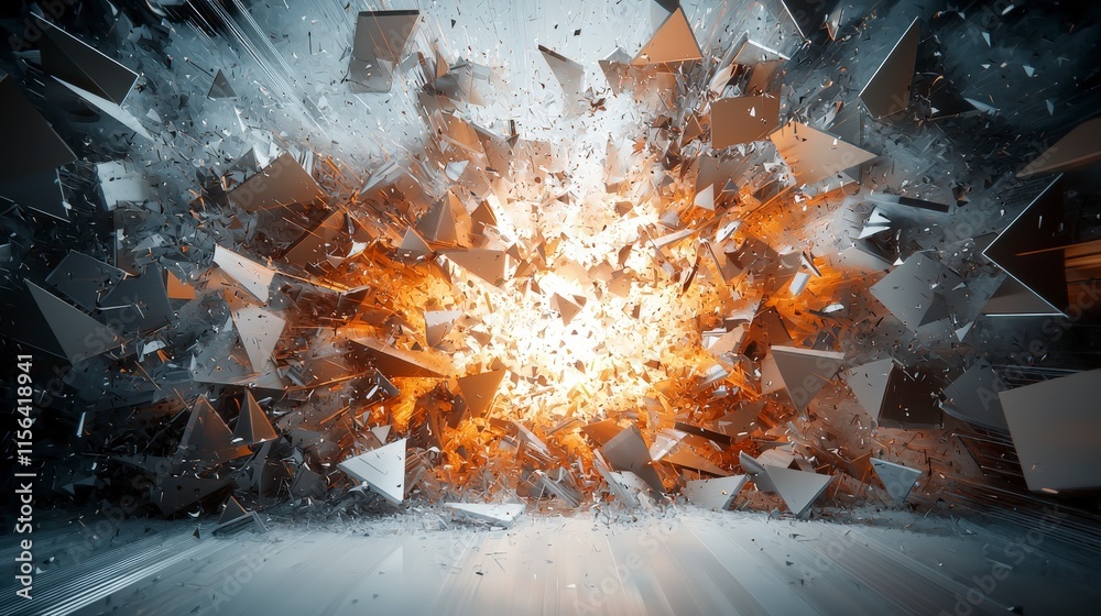 Leinwandbilder Geometric shapes exploding in a futuristic display digital art abstract environment high-contrast viewpoint