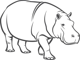 Hippopotamus outline vector and illustration line art design on a white background.