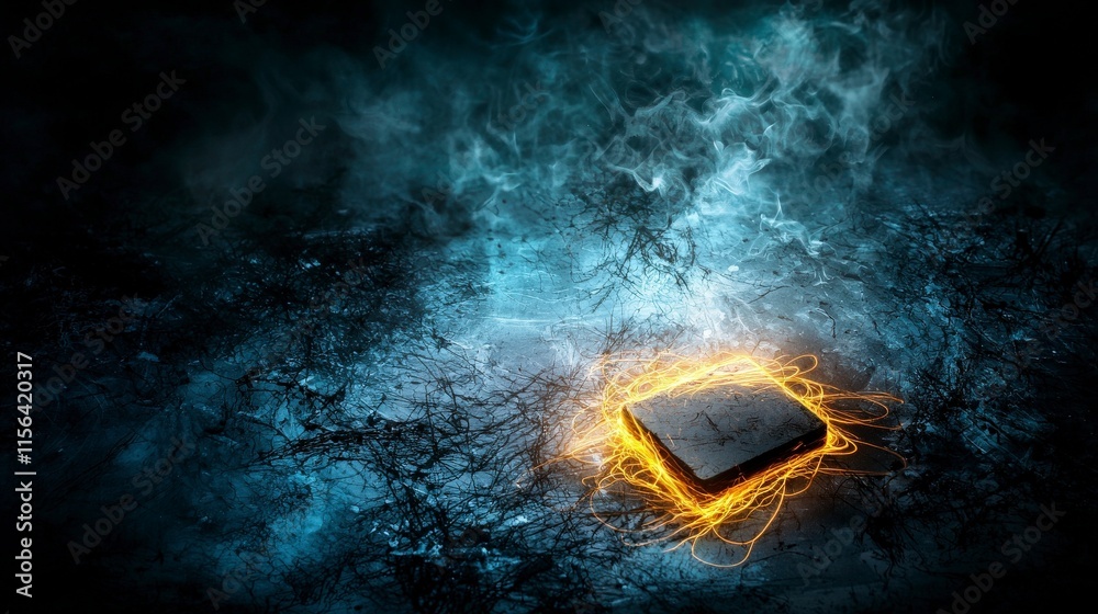Aufkleber glowing eraser leaving trails of light abstract background digital art dark environment unique persp