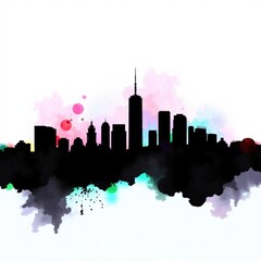 Colorful watercolor painting of an urban city skyline blending vibrant colors to create a captivating and dynamic cityscape art piece. skyline silhouette. cityscape illustration architecture city 