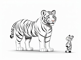 Fototapeta premium 3d cartoon illustration of a 3d white drawing of tiger isolated on white background