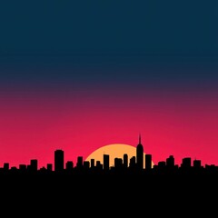 Fototapeta premium City skyline silhouette at dusk with vibrant gradient background. generative ai. skyline silhouette. cityscape illustration architecture city 