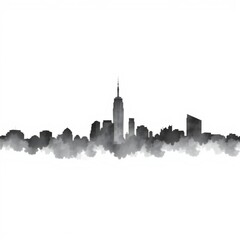 Fototapeta premium An imaginative watercolor composition of a city skyline at twilight with skyscrapers silhouetted against a white background. skyline silhouette. cityscape illustration architecture city 