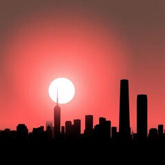 A breathtaking sunset silhouette over a city skyline showcasing modern architecture with a warm tranquil atmosphere. skyline silhouette. cityscape illustration architecture city 