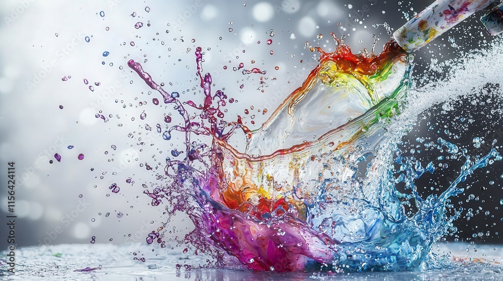 Poster dynamic splash of colorful paint on canvas art studio photography creative environment close-up visu