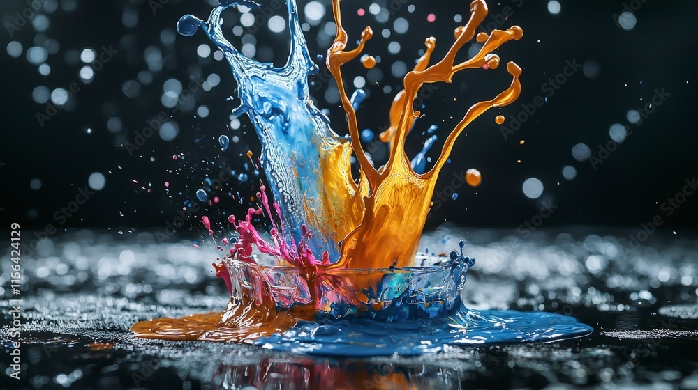 Aufkleber vibrant paint splashing action art studio photography creative environment close-up view abstract co