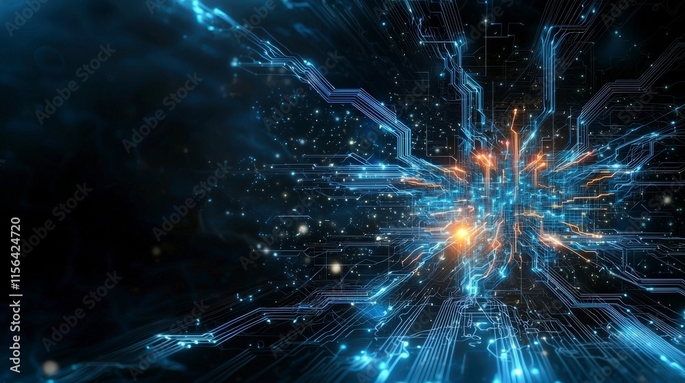 Aufkleber Futuristic circuitry network visualization digital realm abstract art tech environment cyber viewpoint innovation concept