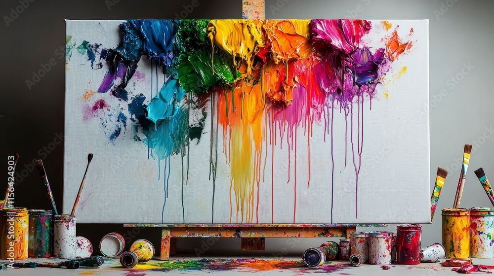 Aufkleber vibrant color dripping art creation studio painting artistic environment close-up abstract expressio