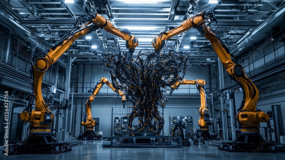 Leinwandbilder Collaborative robotic arms creating complex structures in industrial facility advanced technology high-tech environment