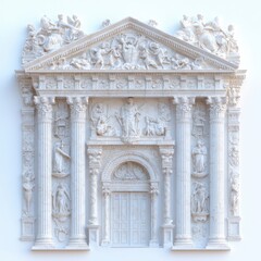 Naklejka premium Intricate Classical Architecture Facade Greek Columns Relief Sculptures Ornamental Deta
