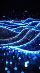 Abstract tech background with glowing neon blue circuit lines on dark