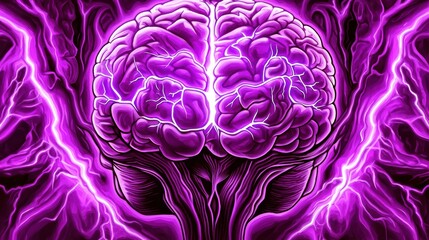 Obraz premium Purple Brain With Electric Lightning Effects For Abstract Concept