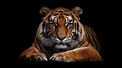 Fototapeta premium Stunning Portrait Bengal Tiger Natural Habitat Intense Gaze Beautifully Patterned Fur Wildlife Nature Photography fish eye camera selfie cute nose face head wallpaper wall art zoo safari forest park