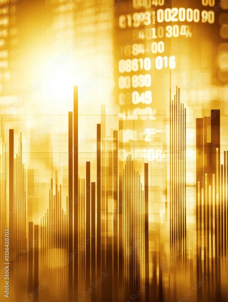 Poster golden abstract background with financial graph and data patterns