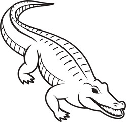 Crocodile outline vector and straightforward illustration line art design on a white background.