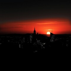 Obraz premium Breathtaking city skyline at sunset from above. skyline silhouette. cityscape illustration architecture city 