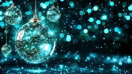 Sparkling Teal Christmas Ornaments  Festive Holiday Background  Magic Winter