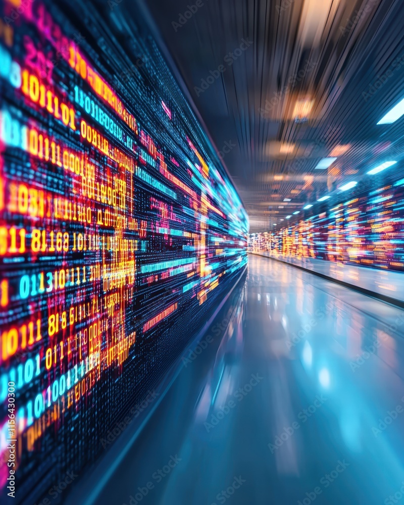 Poster abstract digital data flow with binary code and blurred lines