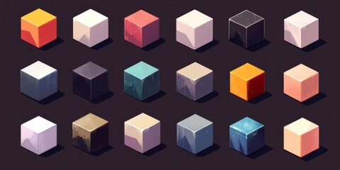 A row of cubes with different colors. The colors are white, black, red, blue, and yellow