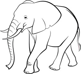 An elephant outline vector and illustration line art design on a white background.