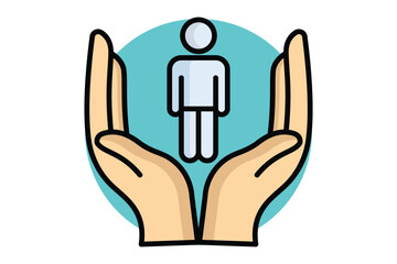 Humanitarian icon. colored outline icon style. hand with people. icon related to donation and charity. donation elements vector illustration