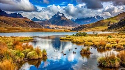 Obraz premium Puna Lagoon Ecuador: Wildlife Photography - Birds, Landscapes, Andean Ecosystem