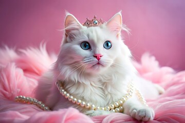 Regal Cat Silhouette: Pink Plush & Pearls