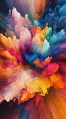 A colorful explosion of paint with a rainbow of colors. The image is vibrant and full of energy