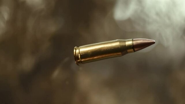 Bullet in mid-air captured during a shooting demonstration in an outdoor shooting range